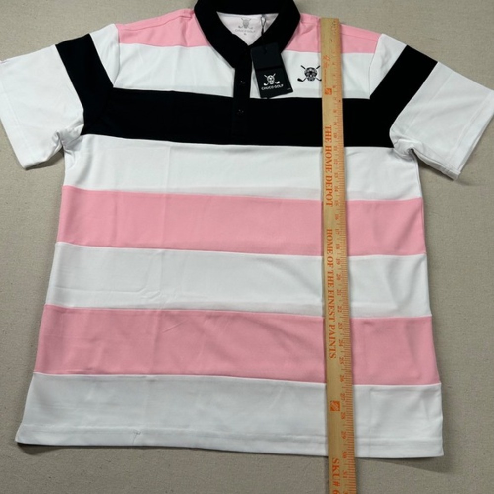 Chuco Golf Shirt Mens XL Performance Skull Pique Striped Color Block Pink Black - Picture 8 of 9